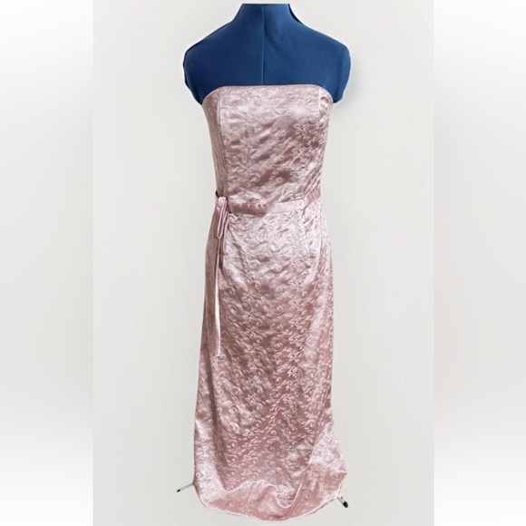 Vtg 90s Y2K Jessica McClintock Pink Floral Embroidered Strapless bow Maxi Dress - Picture 8 of 12